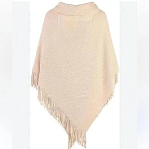 New York And Company Cream Beige Poncho With Tassels Womens One Size
